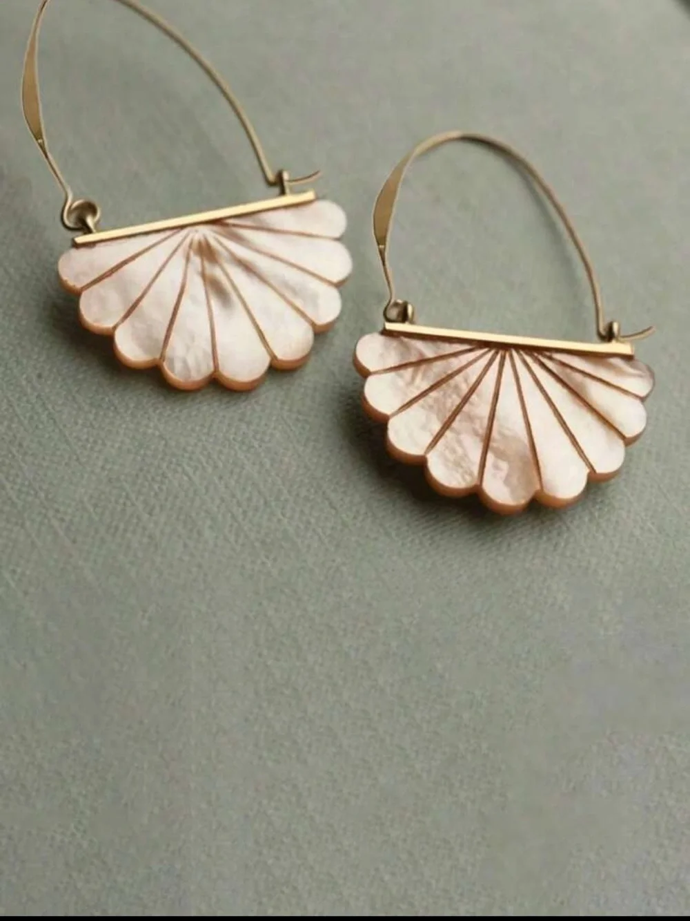 Gold and Pale Pink Shell Fan Hoop Earrings